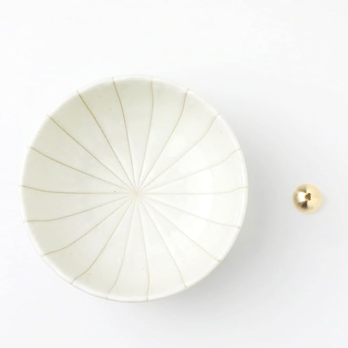 Asayu Japan White Lotus Incense Holder for Sticks 4.1 inch (105mm), Traditional Made in Japan Ceramic Ash Catcher and Brass Incense Burner Set, Japanese Incense Bowl - Bloomnest