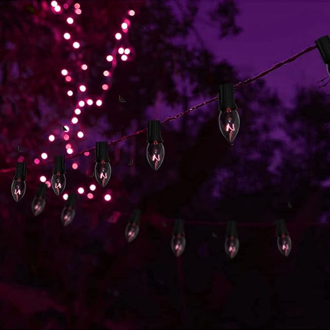 GOOTHY 25 Pack C7 Halloween Replacement Light Bulbs, Transparent Black Light Purple Bulbs for Halloween Outdoor Patio String Lights, C7/E12 Candelabra Base, 5 Watt Night Light Bulbs, Dark Purple - Bloomnest