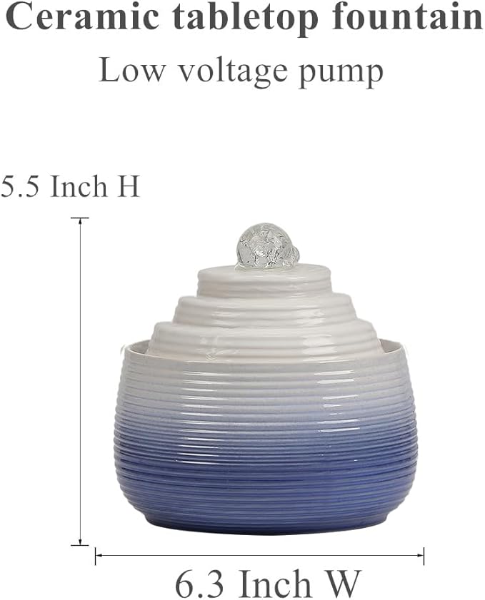 Indoor and Outdoor Fountain Water Feature Fall Ceramic Home Office Decoration mini Tabletop Desktop (Blue with Ball S093) - Bloomnest