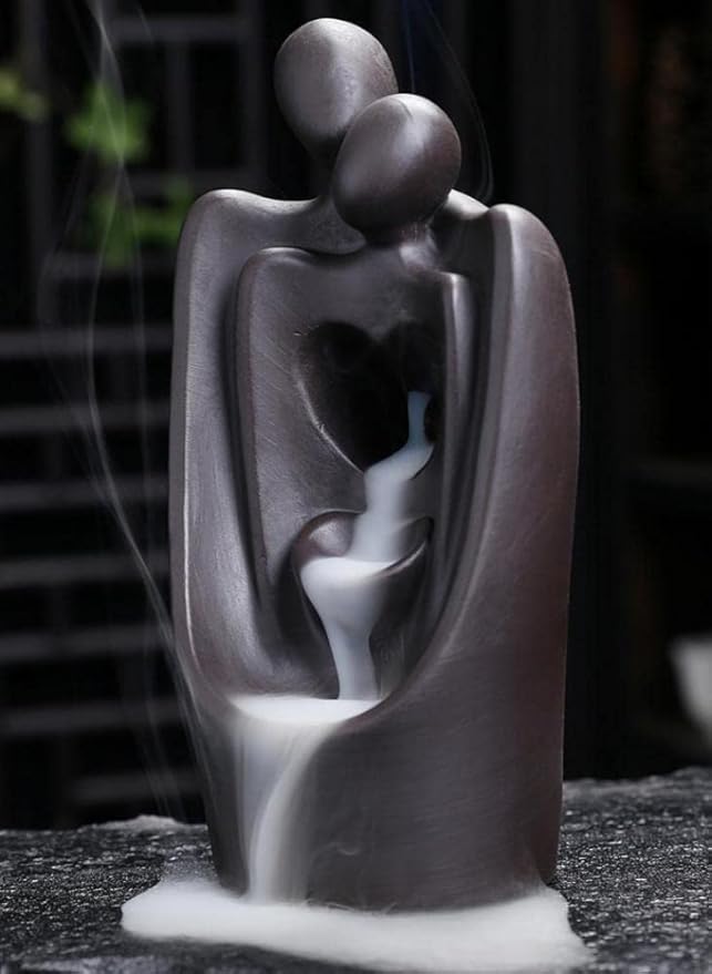 Simcat Backflow Incense Burner Handicraft Hugging Lovers Incense Waterfall Burner Ceramic Incense Holder Censer Romantic Home Decor +20 Backflow Incense Cones 30 Incense Sticks 1 Tweezer 1 Mat - Bloomnest