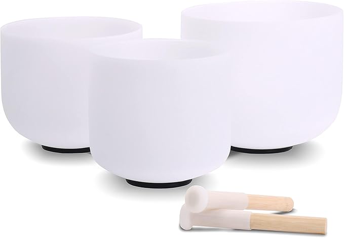 7inch 8inch 9inch Crystal singing bowls set sound bowl for healing Mindfulness, Meditation, Yoga, Spiritual and Body Healing Chakra Bowl (7G+8F+9C, 7inch+8inch+9inch with Travel bag) - Bloomnest