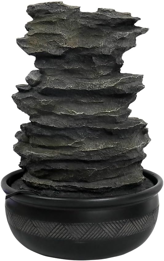 15.7" High Rock Cascading Tabletop Fountain, Zen Meditation Indoor Waterfall Feature with LED Light for Home Office Bedroom Relaxation - Bloomnest