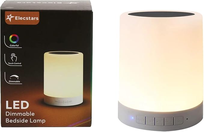 Elecstars Touch Bedside Lamp - with Bluetooth Speaker, Dimmable Color Night Light, Outdoor Table Lamp with Smart Touch Control, Best Gift for Men Women Teens Kids Children Sleeping Aid - Bloomnest