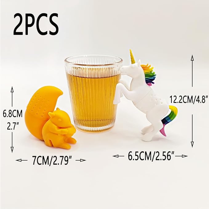 Cute Silicone tea infuser Gift Set, 2pcs Reusable tea infuser for loose tea Let you enjoy a pleasant afternoon tea time (Unicorn + Squirrel) - Bloomnest