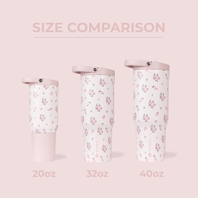 HydroJug Sport - Stainless Steel Tumbler with Straw, Vacuum Insulated, 32oz Leakproof Water Bottle, Ergonomic Design, Reusable, Dishwasher Safe, Rubber Base, Durable for Gym or Outdoors, Wildrose - Bloomnest