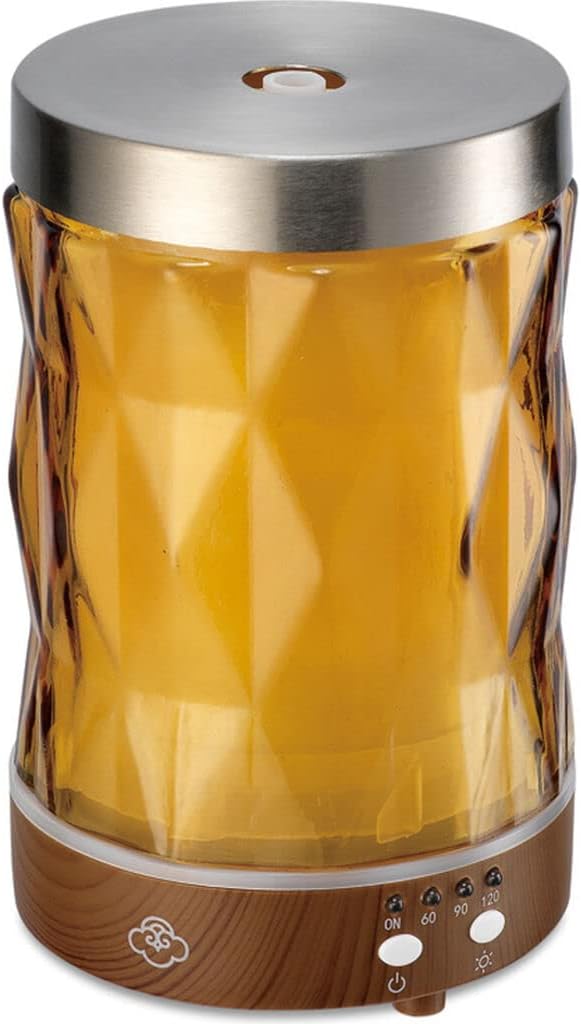 Serene House Flare, Ultrasonic Essential Oil Cool Mist Diffuser - 7-Color Calming LED Light, Timer Control, Automatic Shut-Off - Amber Glass, 90ml serenehouse