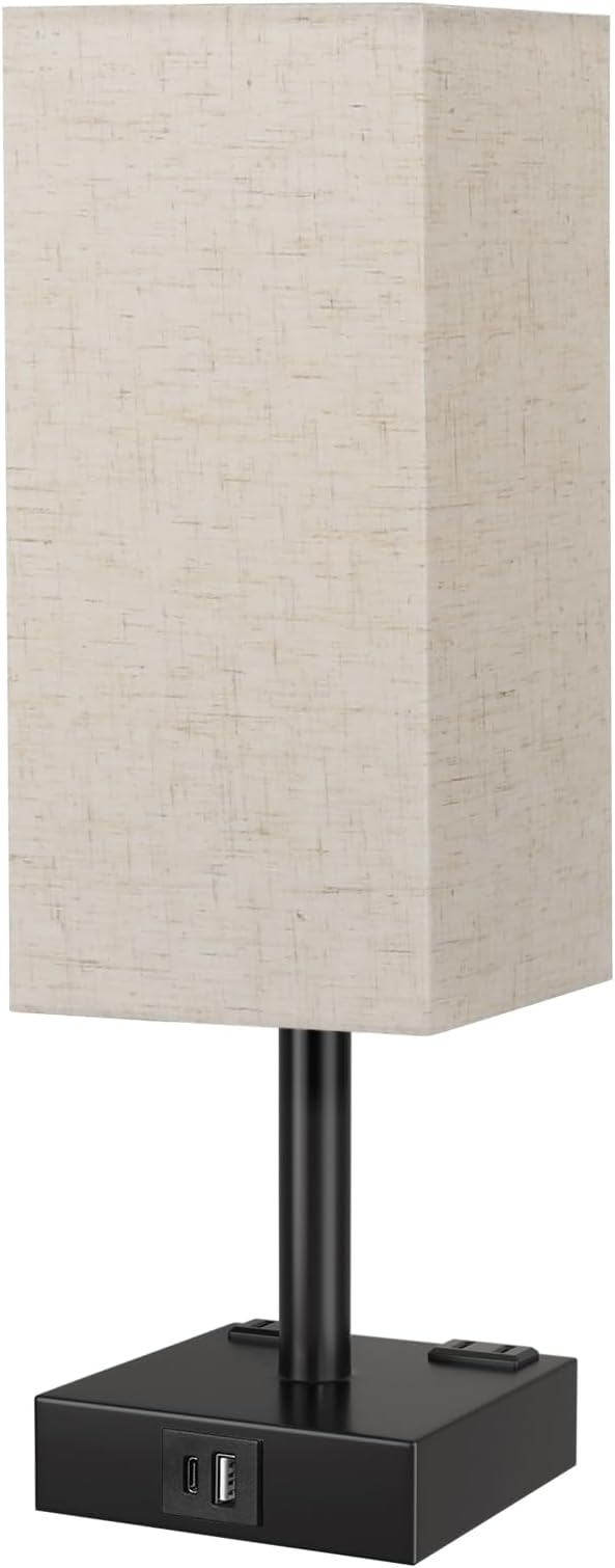 Touch Bedside Table Lamp for Nightstand - 3-Way Dimmable Night Lamp with USB A + Type C Charging Ports and Two AC Outlets, Small Desk Light with E26 LED Bulb for Bedroom Living Room Dorm, Beige - Bloomnest