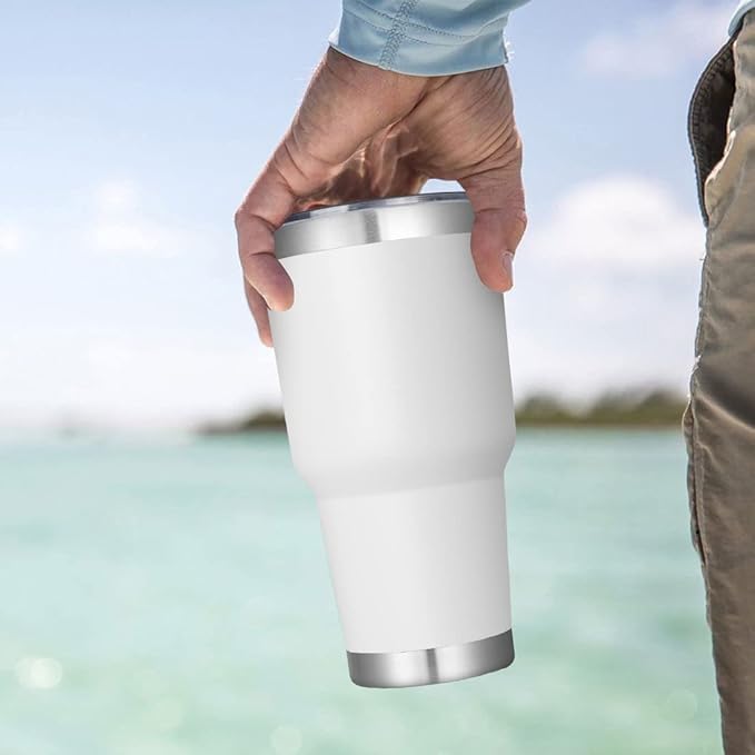 DOMICARE 30 oz Tumbler with Lid and Straw, Stainless Steel Tumblers Bulk, Insulated Vacuum Double Wall Travel Coffee Mug, Durable Powder Coated Tumbler Cups (White, 12) - Bloomnest