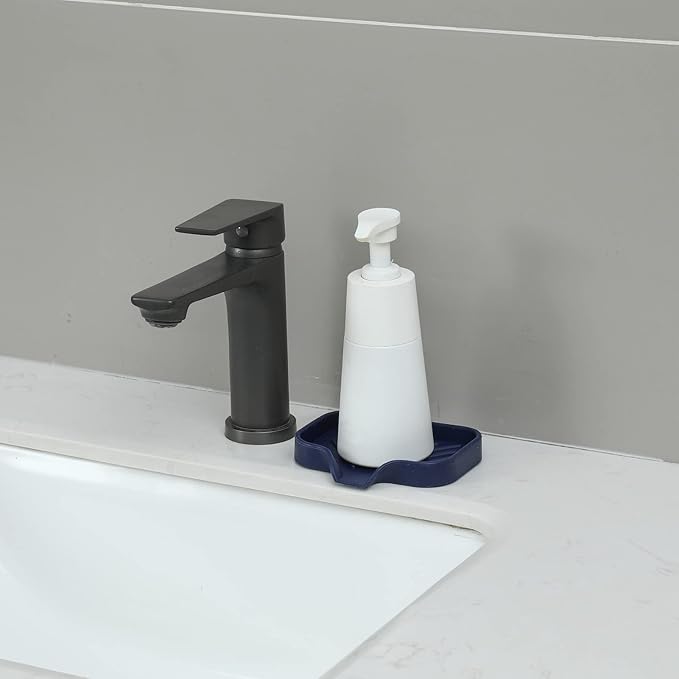Silicone Bathroom Soap Dishes with Drain Spout-Kitchen Sink Organizer,Sponge Holder,Dish Soap Tray,Perfect for Dispenser,Scrubber,Bottle,Cup on Sink or Counter-Navy Blue 4.9"×3.2" - Bloomnest