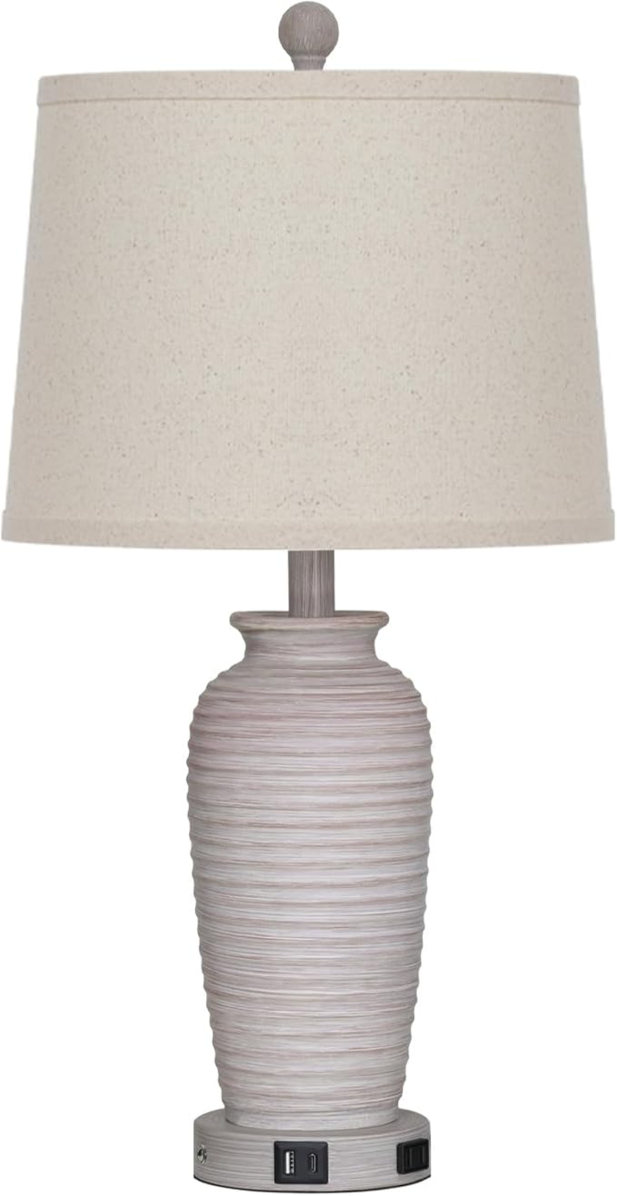 25" Vintage Farmhouse Jar Table Lamps, Single Rustic Bedside Lamp with USB A+C Ports & AC Outlet, Nightstand Lamps for Living Room, Bedroom, End Table, Grey White(LED Bulb Included) - Bloomnest