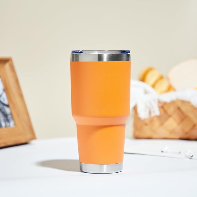 MEWAY 30oz Insulated Tumbler With Lids and Straws,Stainless Steel Double Vacuum Coffee Tumbler Cup, Brush, Durable Powder Coated Coffee Cup for Cold & Hot Drinks, Office, Travel(Orange,4 PACK) - Bloomnest