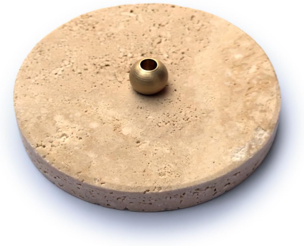 Travertine Stick Incense Holder – Natural Stone Base with Solid Brass Stand – Elegant Aromatherapy Burner for Meditation, Yoga & Home Decor - Bloomnest