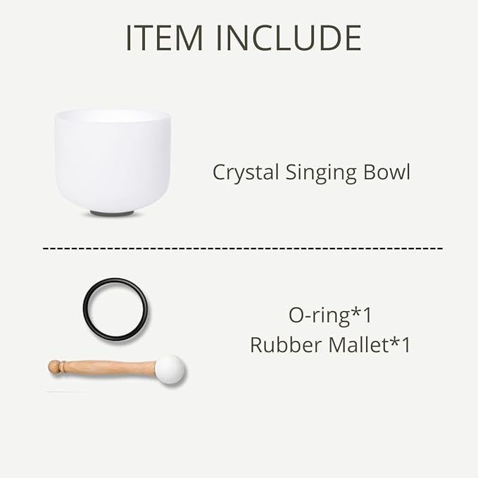 8 inch White G Note Throat Chakra Quartz Crystal Singing Bowl, for Healing Mindfulness Meditation Yoga Sound Baths, with Rubber Mallet O-ring - Bloomnest