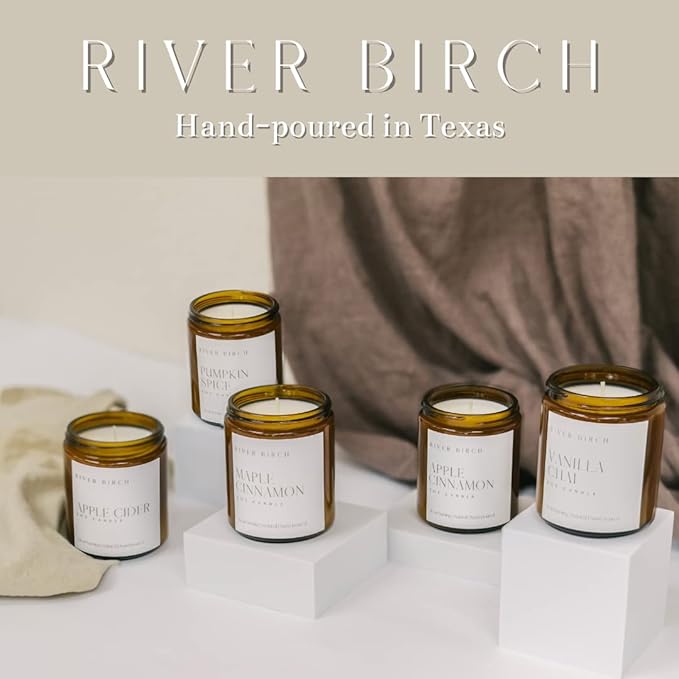 River Birch Candles Pumpkin Spice Scented Candle | Premium, All-Natural, Non-Toxic, Soy Amber Jar Candles | 8.5oz 40 Hr Burn Time | Cozy Relaxing Gifts for Home - Bloomnest