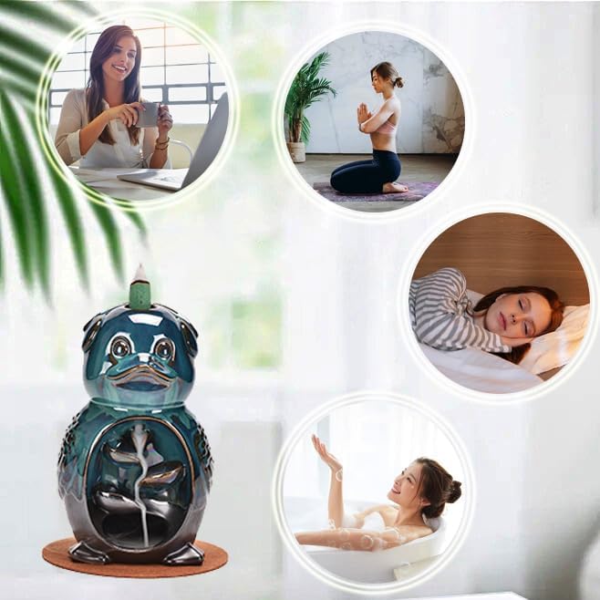 Cute Duck Animal Waterfall Backflow Incense Holder for Sticks,Ceramic Incense Burner with Mat,Tweezers for Home Aromatherapy Ornament Decor AI020 - Bloomnest
