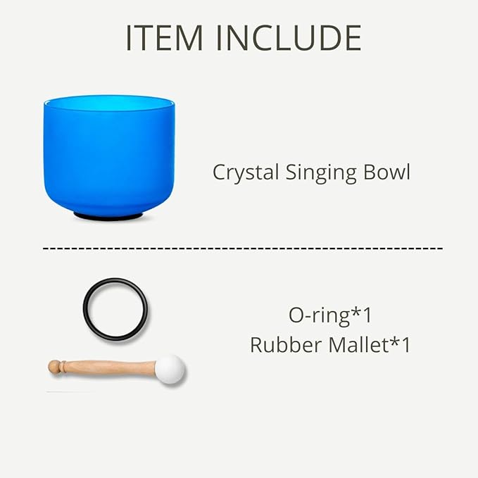 8 inch Blue G Note Throat Chakra Quartz Crystal Singing Bowl, for Healing Mindfulness Meditation Yoga Sound Baths, with Rubber Mallet O-ring
