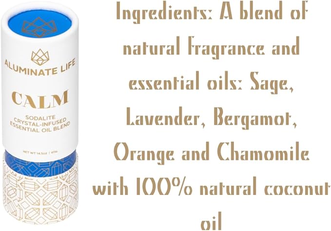 Crystal Infused Essential Oil Vial, 1 Oz, Calm - Sodalite Crystal Infused - Scents of Chamomile, Howood, & Sage - Aromatherapy Oils, Massage, Relaxing, Stress Relief