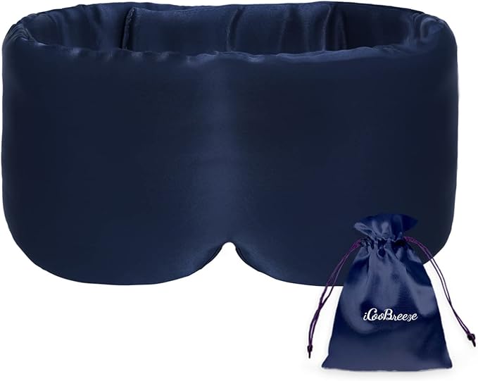 100% Handmade Bamboo Sleeping Eye Mask for Women for Men,Night Masks,Organic Sleep Mask,Blockout Eye Mask for Sleeping,Large Size Adjustable (Navy Blue) - Bloomnest
