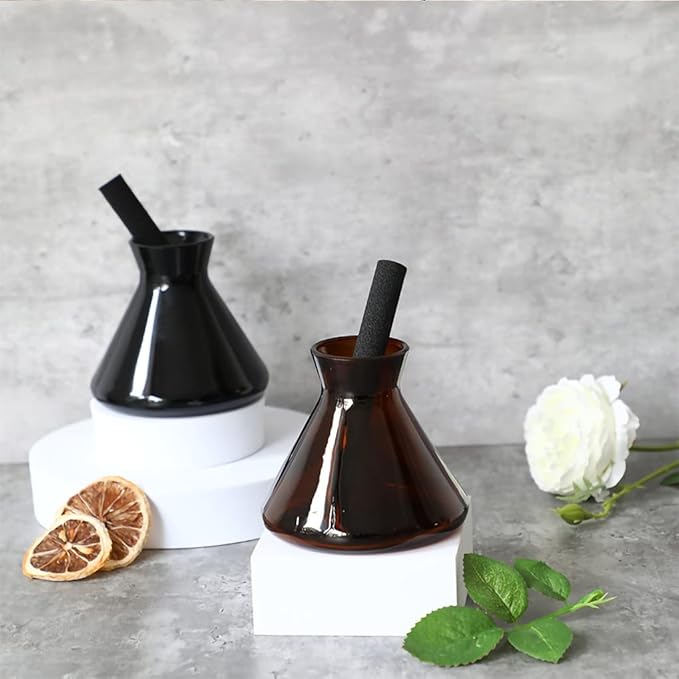 WAIT FLY Creative Glass Diffuser Bottles for Essential Oils, Replacement Diffusers, Reed Sticks, Crafts, Spa, Home Decoration-Black-7 OZ WAIT+FLY