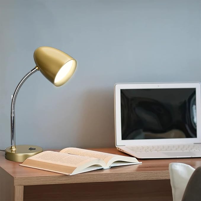 ENERGETIC SMARTER LIGHTING LED Desk Lamp, Flexible Gooseneck with Table lamp, 3.5W 240LM 4000K Cool White Study Lamps for Bedroom and Office, Eye Protection, ETL Listed,Gold - Bloomnest