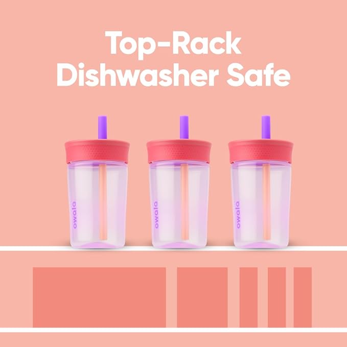 Owala Kids Insulation BPA-Free Plastic Tumbler with Spill Resistant Flexible Straw, Easy to Clean, Kids Water Bottle, Great for Travel, Dishwasher Safe, 15 Oz, Pink and Purple (Lilac Rocket) - Bloomnest