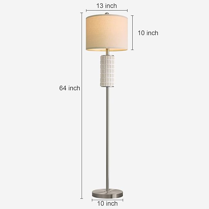 PoKat Silver Ceramic Floor Lamp for Living Room Bedroom, 64" Modern Tall Standing Lamp with Rotary Switch, Traditional Living Room Lamp for Corner, Home Office, Nursery - Bloomnest