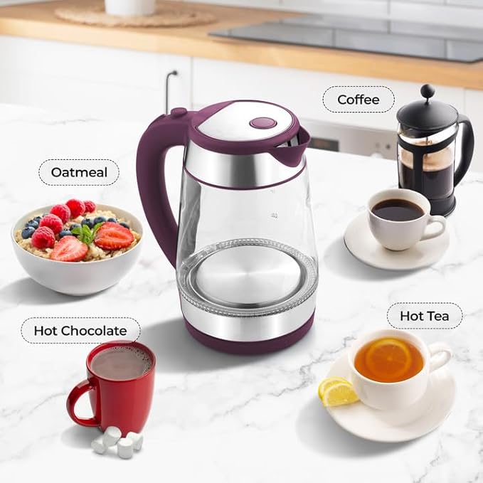 Zulay Kitchen Fast Boiling Electric Water Kettle - 1.7L, 1500W, Auto Shut-Off for Overboil & Boil Dry Protection, Cool-Touch Handle, 360° Base - Rapid Teapot Boiler For Coffee & Tea - Purple - Bloomnest