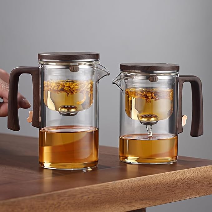 Enchantipot Magic TeaPot, 720ML Water Separation Glass Tea Pot with Wooden Handle, Press Control Magic Tea Infuser, For Loose Tea Kettle Witchcraft Teapot - Bloomnest