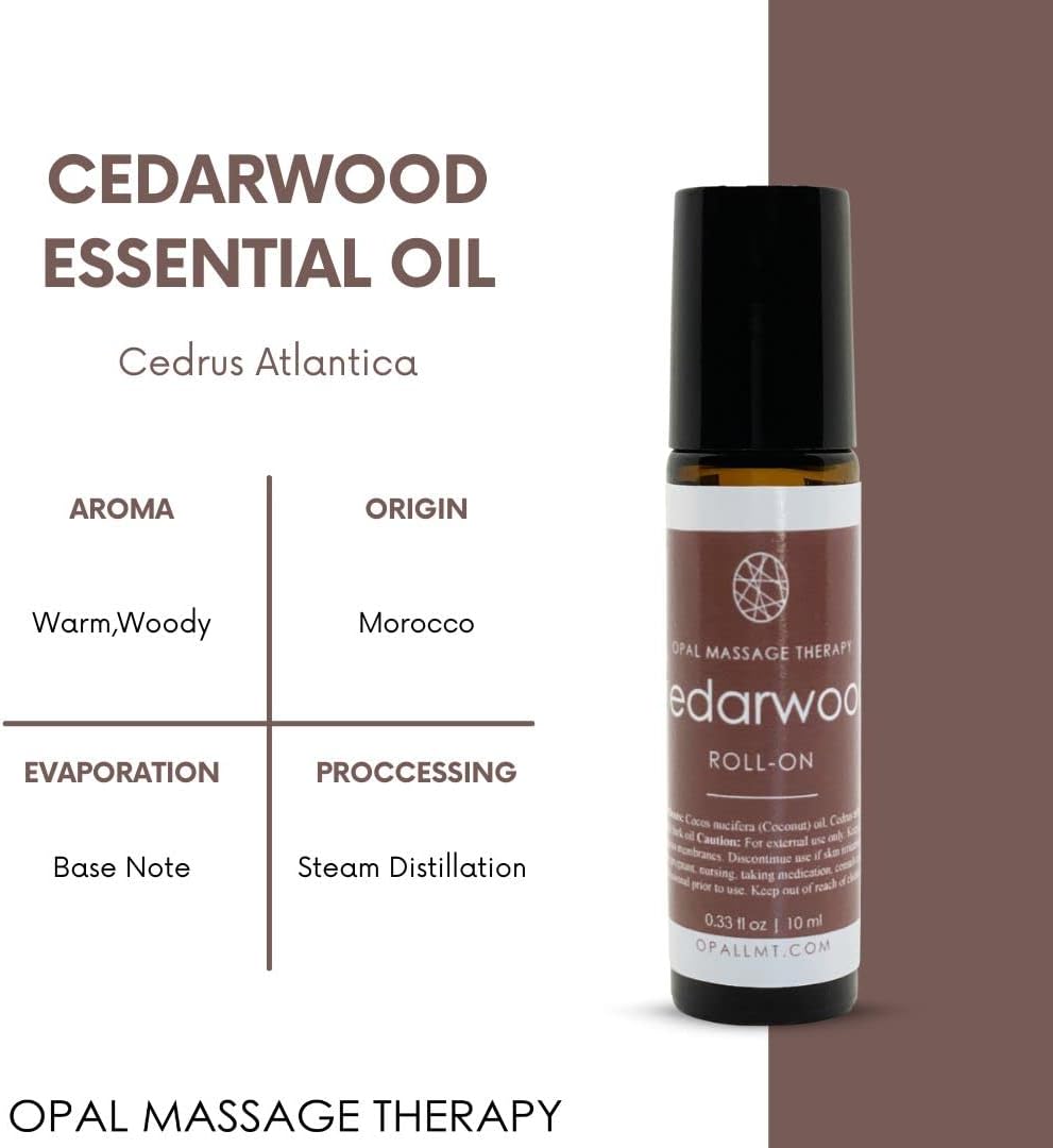 Premium Essential Oil Roll On Opal Massage Therapy (Cedarwood)