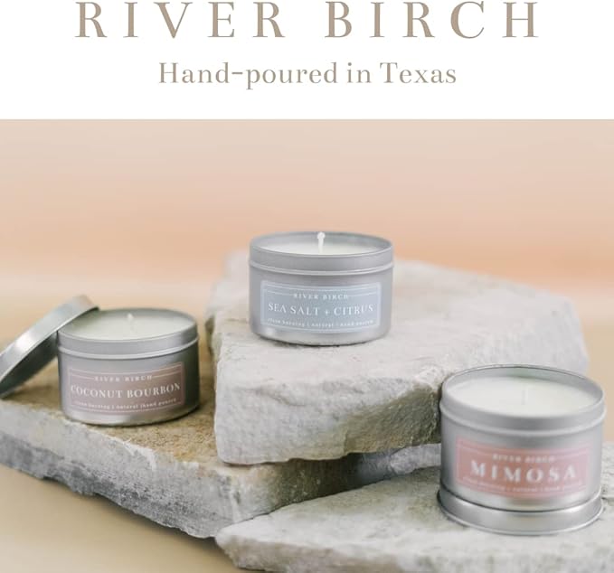 River Birch Premium, All-Natural, Non-Toxic Soy Candles | Palo Santo Scented | 8 oz. Silver Tin Travel Candle | Cozy Relaxing Gifts for Home - Bloomnest