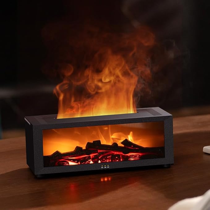 Essential Oil Diffuser, Fireplace Flame Oil Diffuser - Aromatherapy Aroma Humidifier, Upgrade 7 Flame Colors Noiseless 150ml Remote Control - Perfect for Bedroom Home Office (Fireplace White) - Bloomnest