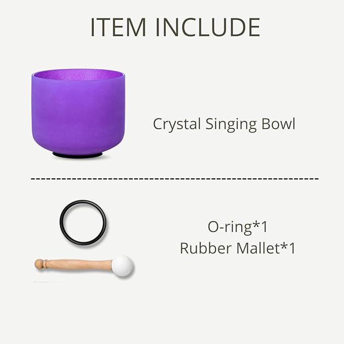 6 inch Purple B Note Crown Chakra Quartz Crystal Singing Bowl, for Healing Mindfulness Meditation Yoga Sound Baths, with Rubber Mallet O-ring - Bloomnest