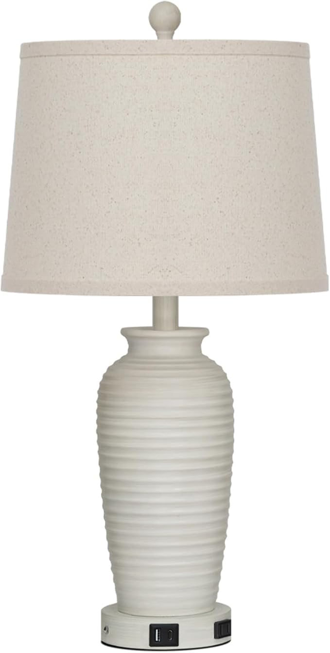 25" Vintage Farmhouse Jar Table Lamps, Single Rustic Bedside Lamp with USB A+C Ports & AC Outlet, Nightstand Lamps for Living Room, Bedroom, End Table, Cream(LED Bulb Included) - Bloomnest