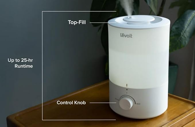 LEVOIT - Humidifiers for Bedroom - Quiet (3L Water Tank) - Cool Mist/Top Fill/Essential Oil Diffuser/25Watt - Home/Large Room - 360ยฐ Nozzle - Rapid Ultrasonic Humidification for Baby Nursery/Plant - Bloomnest