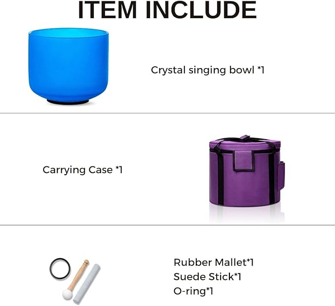 8 Inch Blue G Note 432hz Throat Chakra Crystal Singing Bowl Healing with Carrying Case and Rubber Mallet Suede Strikers Oring - Bloomnest