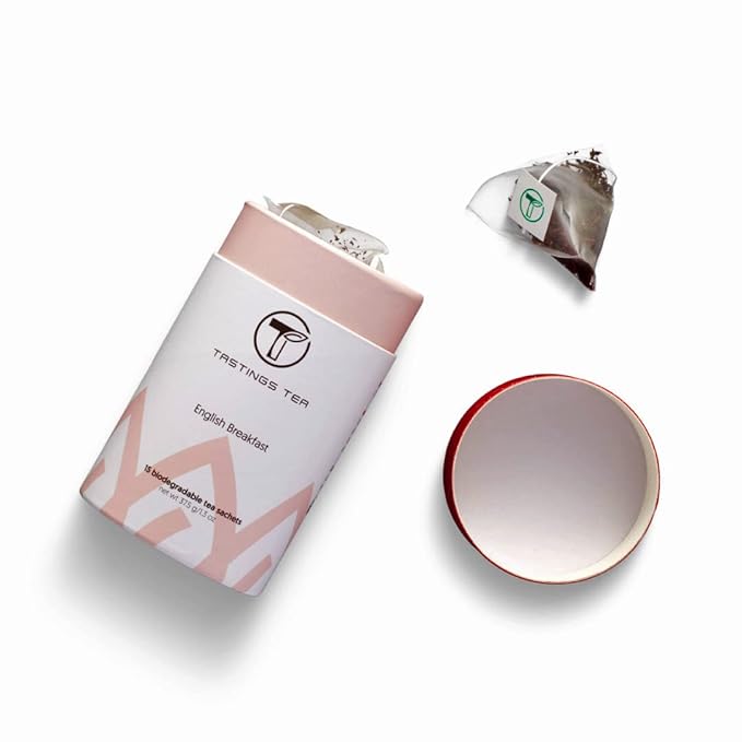 Tastings Tea English Breakfast Tea Bags - 15 Biodegradable Pyramid Sachets | Black Tea Blend with Assam & Nilgiri Flavor | Natural Caffeinated Tea - Bloomnest