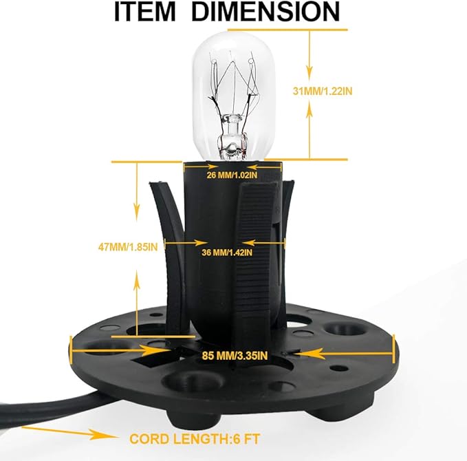 haraqi Himalayan Salt Lamp Cord (6ft) with Dimmer Switch,Original Replacement Cord with Base Assembly(3.34 Inches) and 6 Piece 25 Watt E12 Bulbs for Salt Rock Lamp