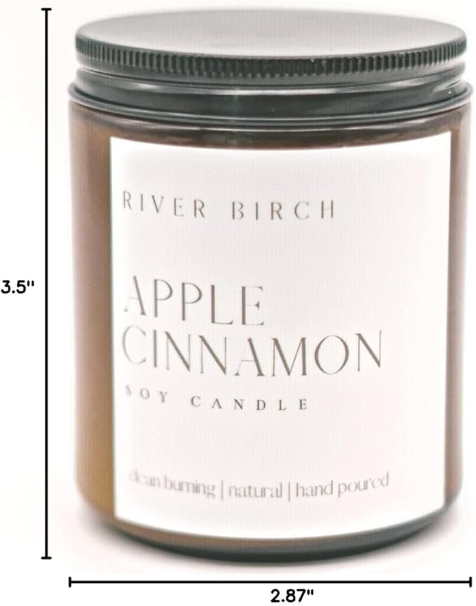 River Birch Candles Apple Cinnamon Scented Candle | Premium, All-Natural, Non-Toxic, Soy Amber Jar Candles | 8.5oz 40 Hr Burn Time | Cozy Relaxing Gifts for Home - Bloomnest
