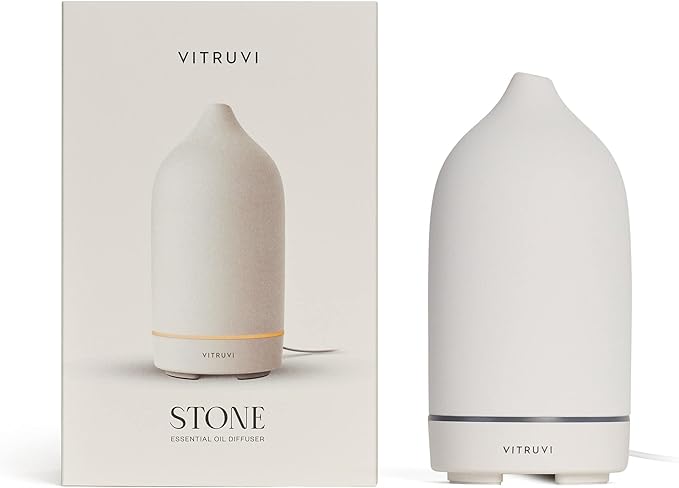 Vitruvi Stone Diffuser, Ceramic Ultrasonic Essential Oil Diffuser for Aromatherapy | Ceramic Diffuser, Diffusers for Home, Oil Diffuser, Housewarming Gift, Original Diffuser | White, 90ml Capacity - Bloomnest