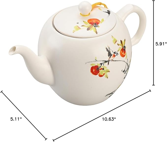 Teapot with Infuser Ceramic Tea Pot with Removable Stainless Steel Fliter for Loose Tea 15.80 OZ/450ml (1-2cups) Teapots for Tea Coffee Milk for Office Home Men Women White(Persimmon) - Bloomnest