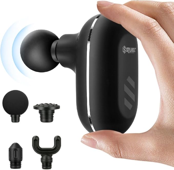 Mini Massage Gun, Deep Tissue Massager Gun, Portable Percussion Small Muscle Massager Gun, Quiet Massager, USB Charging, with 4 Different Massage Accessories, for Full Body Recovery- Black - Bloomnest