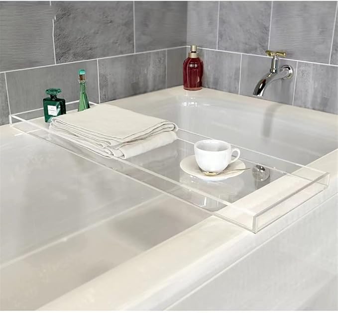 WANLIAN Luxury Bathtub Caddy Tray for Bathroom and Shower Storage - Clear Handles - Bloomnest