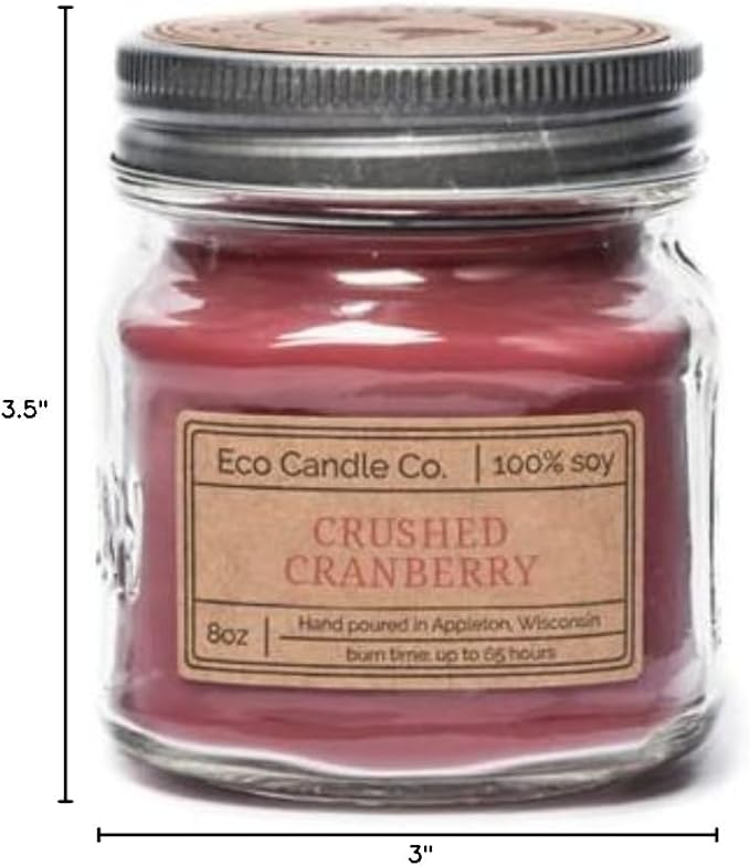 Eco Candle Co. Recycled Candle, Crushed Cranberry, 8 oz. - Scents of Fresh Cranberries, Apples, Citrus, Clove & Cinnamon - 100% Soy Wax, No Lead, Kraft Paper Label & Lid, Hand Poured, Phthalate Free - Bloomnest