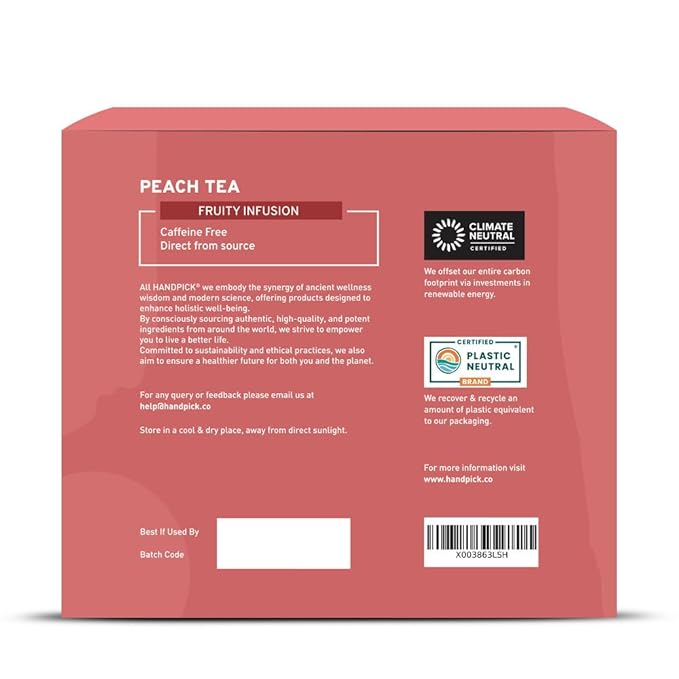 HANDPICK, Peach Tea Bags (80 Count) Non-GMO, Caffeine-Free - Peach, Hibiscus, Cinnamon, Cloves, Ginger | Floral & Refreshing Herbal Tea Bags, Brew Iced Tea or Hot Tea - Bloomnest