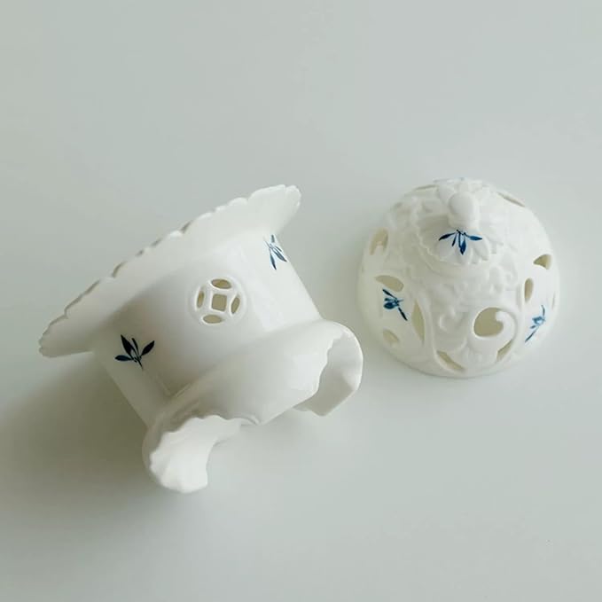 Handcrafted Ceramic Incense Burner (Hand-Painted Orchid), Three-Legged Incense Holder for Coil, Stick or Incense Seal, Elegant Chinese Incense Holder for Home Fragrance Decor - Bloomnest