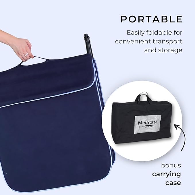 Friends Of Meditation Extra Large Meditation Chair | Floor Chair with Back Support | Yoga Chairs for Adults | Portable Folding Chair | Yoga Chair with Cushion & Meditation Block | Navy Blue | 24x22 in - Bloomnest