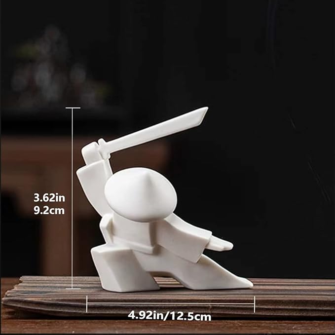 LYART Samurai Statue Decor Japanese Warrior Decor Children's Room Statues, Kongfu Tea Pet Decoration, Incense Holder for Stick Burner Incense Stick Holder (White2 and White3) - Bloomnest