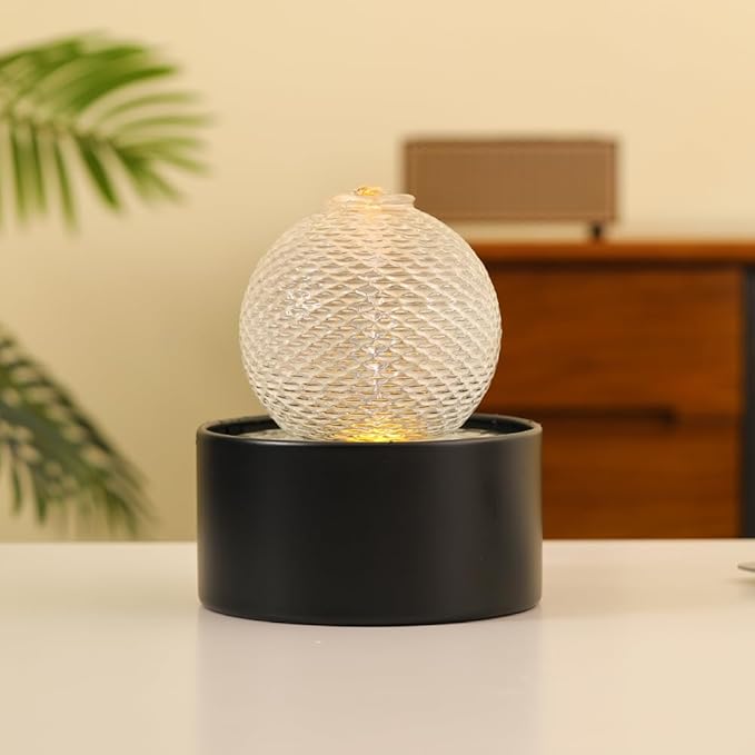 Generic Indoor Water Feature Tabletop Ceramic Fountain Home Kitchen Office Decoration Modern Design Style (Black)