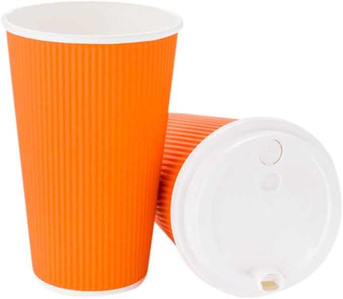 Restaurantware 16 Ounce Ripple Wall Disposable Coffee Cups, 500 Insulated Orange Paper Tumblers, Rolled Rim Design, Lids Sold Separately for Hot Drinks like Tea, Hot Chocolate and More - Bloomnest
