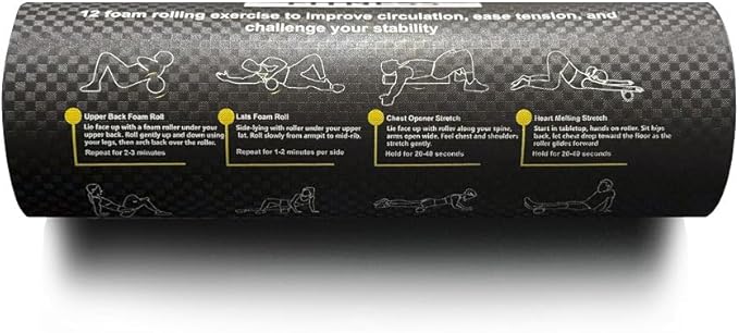 Fitness Foam Roller with Printed Exercises - 17''x 6'' Lightweight EPE/PE Exercise Roller Foam - Includes 12 Guided Stability, Mobility & Recovery Moves - Dual Color Instructional Design - Bloomnest